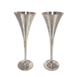 Pair Of Silver Plated Hammered Champagne Chalices