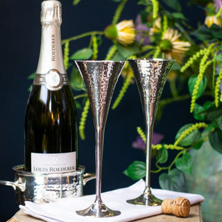 Pair Of Silver Plated Hammered Champagne Chalices