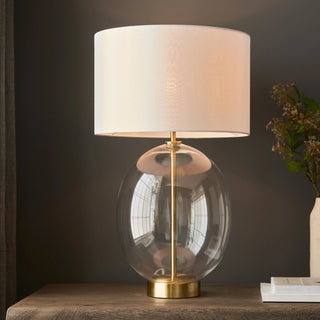 Kelda Oval Table Lamp Satin Brass Vintage White - KC at HOME
