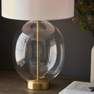 Kelda Oval Table Lamp Satin Brass Vintage White - KC at HOME