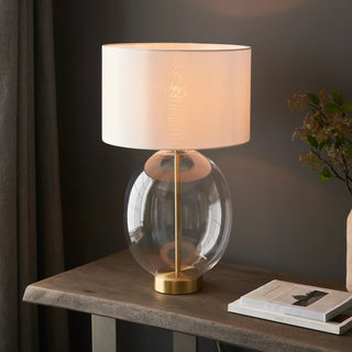 Kelda Oval Table Lamp Satin Brass Vintage White - KC at HOME