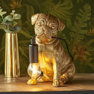 Pug Puppy Table Lamp Vintage Gold - KC at HOME