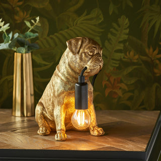 Pug Puppy Table Lamp Vintage Gold - KC at HOME