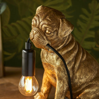 Pug Puppy Table Lamp Vintage Gold - KC at HOME