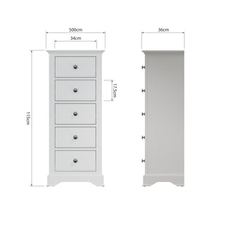 Milford 5 Drawer Narrow Chest Of Drawers