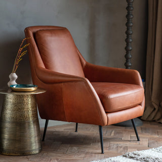 Brompton Armchair Brown Leather - KC at HOME