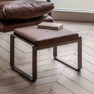 Fabien Footstool Brown Leather - KC at HOME
