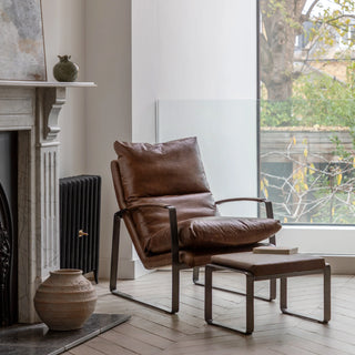 Fabien Footstool Brown Leather - KC at HOME