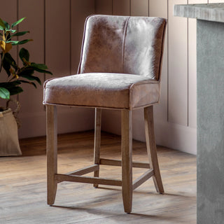 Tarnby Bar Stool Brown Leather (2 Pack) - KC at HOME