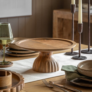 Ridged Mango Wood Cake Stand