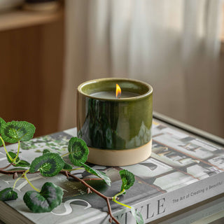 Ceramic Glazed 3 Wick Candle Olive