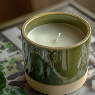 Ceramic Glazed 3 Wick Candle Olive