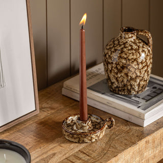 Mikka Ceramic Reactive Glaze Candle Holder Brown