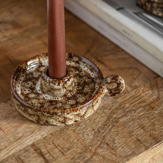 Mikka Ceramic Reactive Glaze Candle Holder Brown
