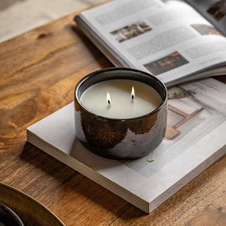 Reactive Glazed Ceramic 2 Wick Candle Brown