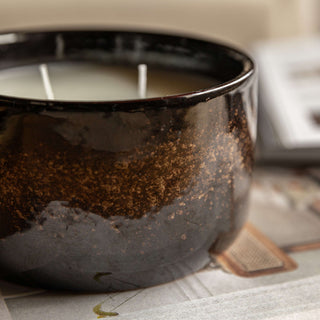 Reactive Glazed Ceramic 2 Wick Candle Brown