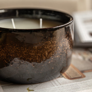 Reactive Glazed Ceramic 2 Wick Candle Brown