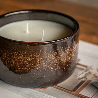 Reactive Glazed Ceramic 2 Wick Candle Brown