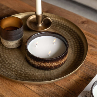 Reactive Glazed Ceramic 3 Wick Candle Brown
