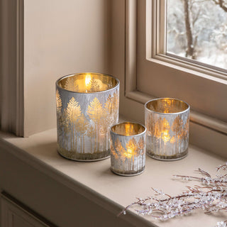 Deco Luxe Silver Etched Tree Candle Holder ( Set of 3)