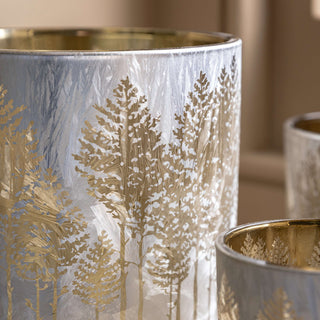 Deco Luxe Silver Etched Tree Candle Holder ( Set of 3)