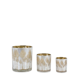 Deco Luxe Silver Etched Tree Candle Holder ( Set of 3)