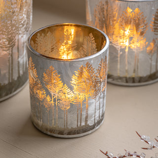 Deco Luxe Silver Etched Tree Candle Holder ( Set of 3)