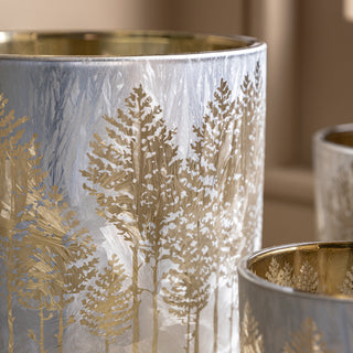 Deco Luxe Silver Etched Tree Candle Holder ( Set of 3)