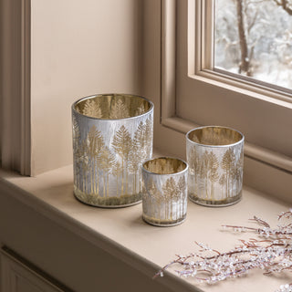 Deco Luxe Silver Etched Tree Candle Holder ( Set of 3)