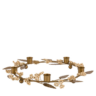 Woodland Berry Leaf Candle Ring Gold