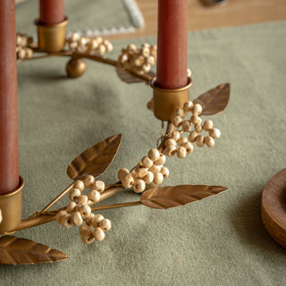 Woodland Berry Leaf Candle Ring Gold