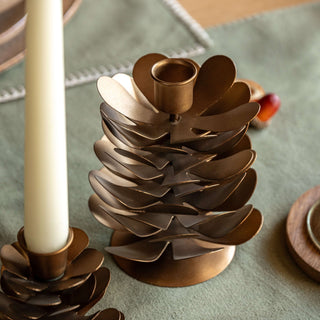 Woodland Pinecone Candleholders Gold  (Set of 2)