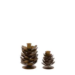 Woodland Pinecone Candleholders Gold  (Set of 2)