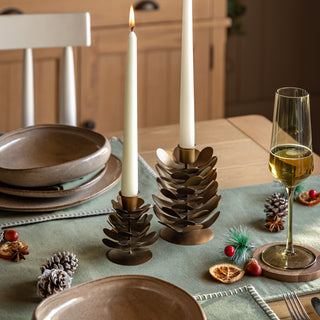 Woodland Pinecone Candleholders Gold  (Set of 2)