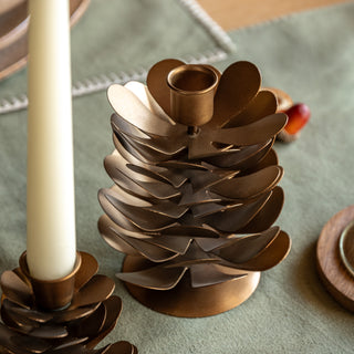 Woodland Pinecone Candleholders Gold  (Set of 2)