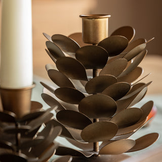 Woodland Pinecone Candleholders Gold  (Set of 2)