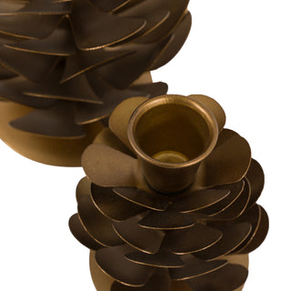 Woodland Pinecone Candleholders Gold  (Set of 2)