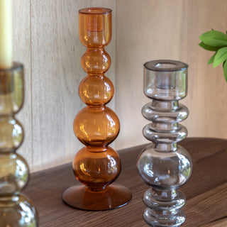 Villena Glass Taper Candlestick Amber