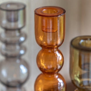 Villena Glass Taper Candlestick Amber