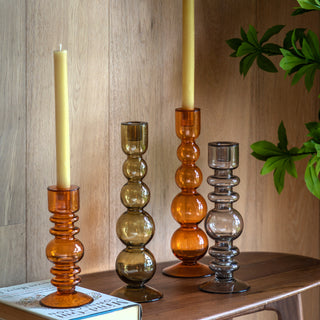 Villena Glass Taper Candlestick Amber