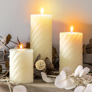 Vanilla Pillar Candle Twist Ivory Large (Set of 2)