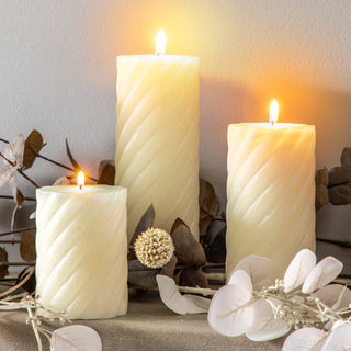 Vanilla Pillar Candle Twist Ivory Large (Set of 2)