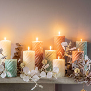 Vanilla Pillar Candle Twist Sage  (Set of 2)