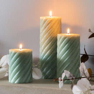 Vanilla Pillar Candle Twist Sage  (Set of 2)