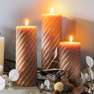 Vanilla Pillar Candle Twist Amber  Medium (Set of 2)