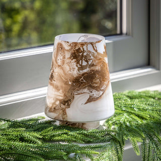 Marbled Hurricane Small Gold White Candle Holder