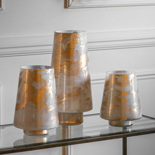 Marbled Hurricane Small Gold White Candle Holder