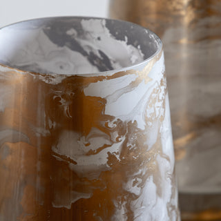 Marbled Hurricane Medium Gold White Candle Holder