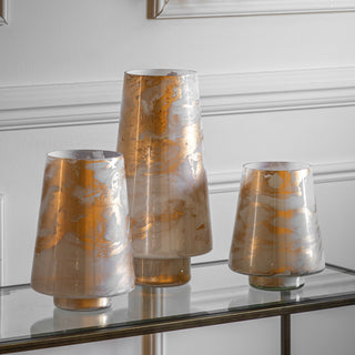 Marbled Hurricane Medium Gold White Candle Holder