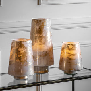 Marbled Hurricane Large Gold White Candle Holder